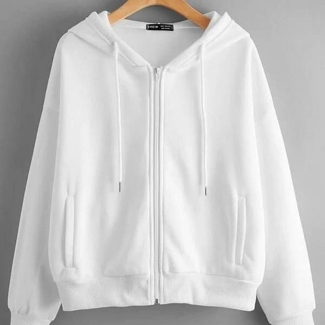 Unisex Stylish white plain fleece  Zip up hoodie - comfortable and cazy