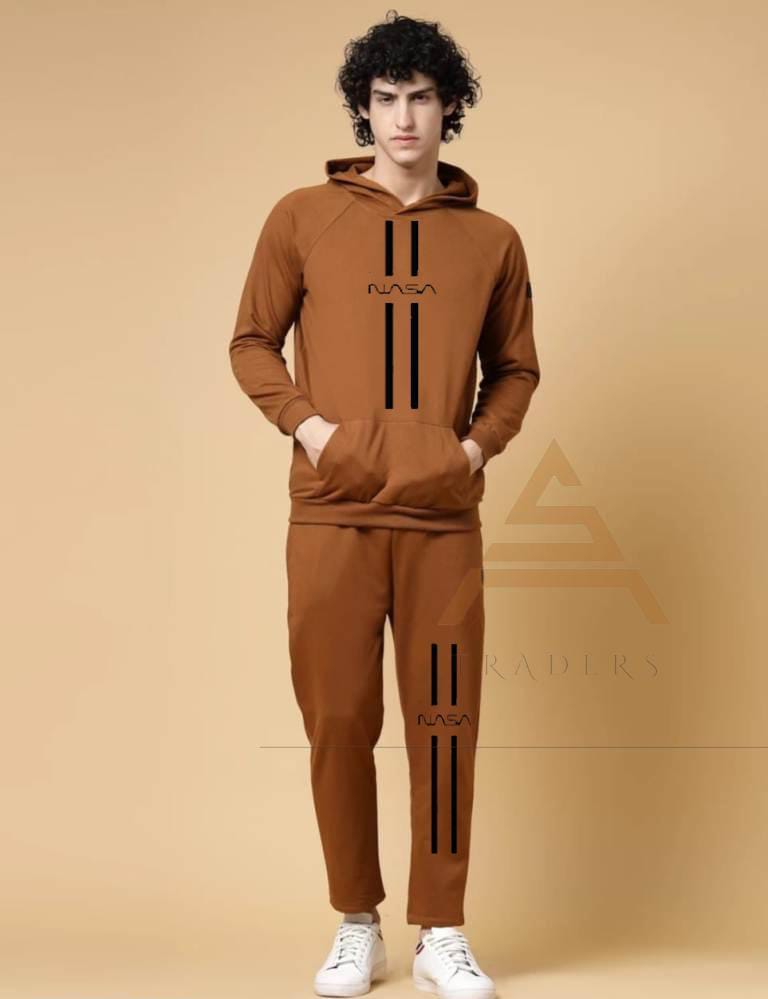 2 PCs men's fleece printed tracksuit