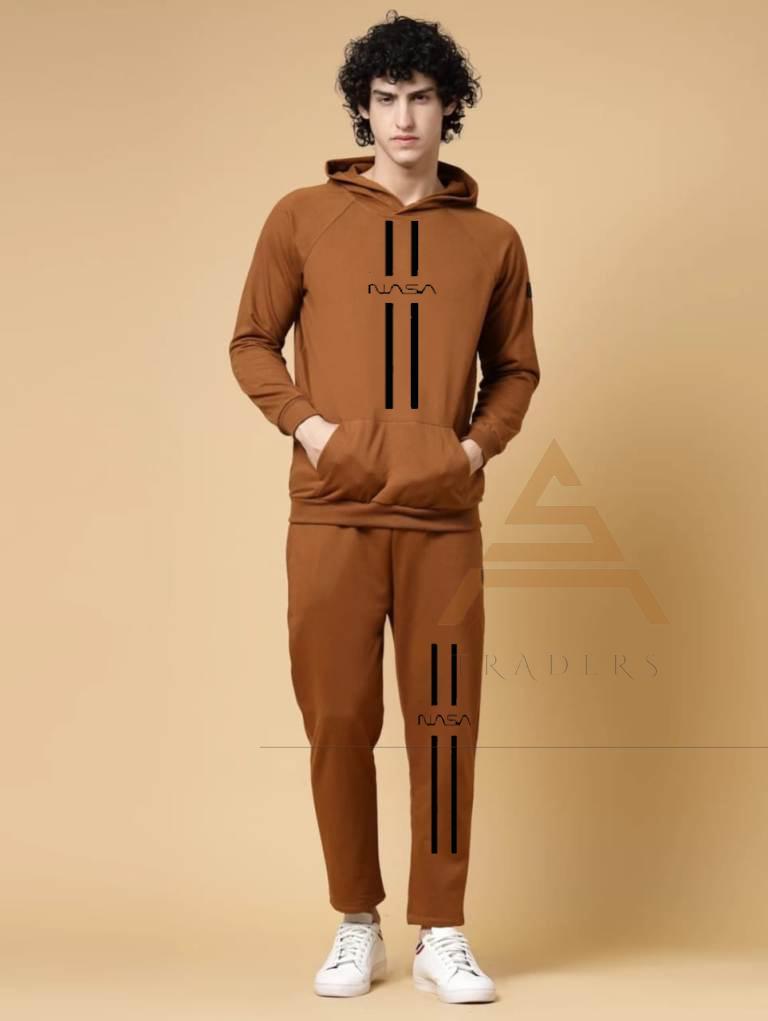 2 PCs men's fleece printed tracksuit